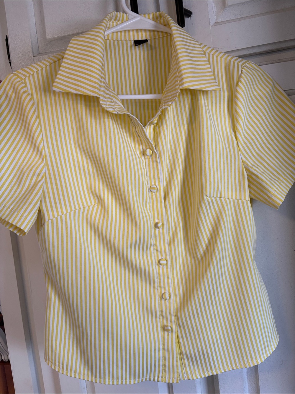 Yellow and White Striped Button-Up Shirt